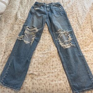 American Eagle Ripped Straight-Leg Blue Jeans